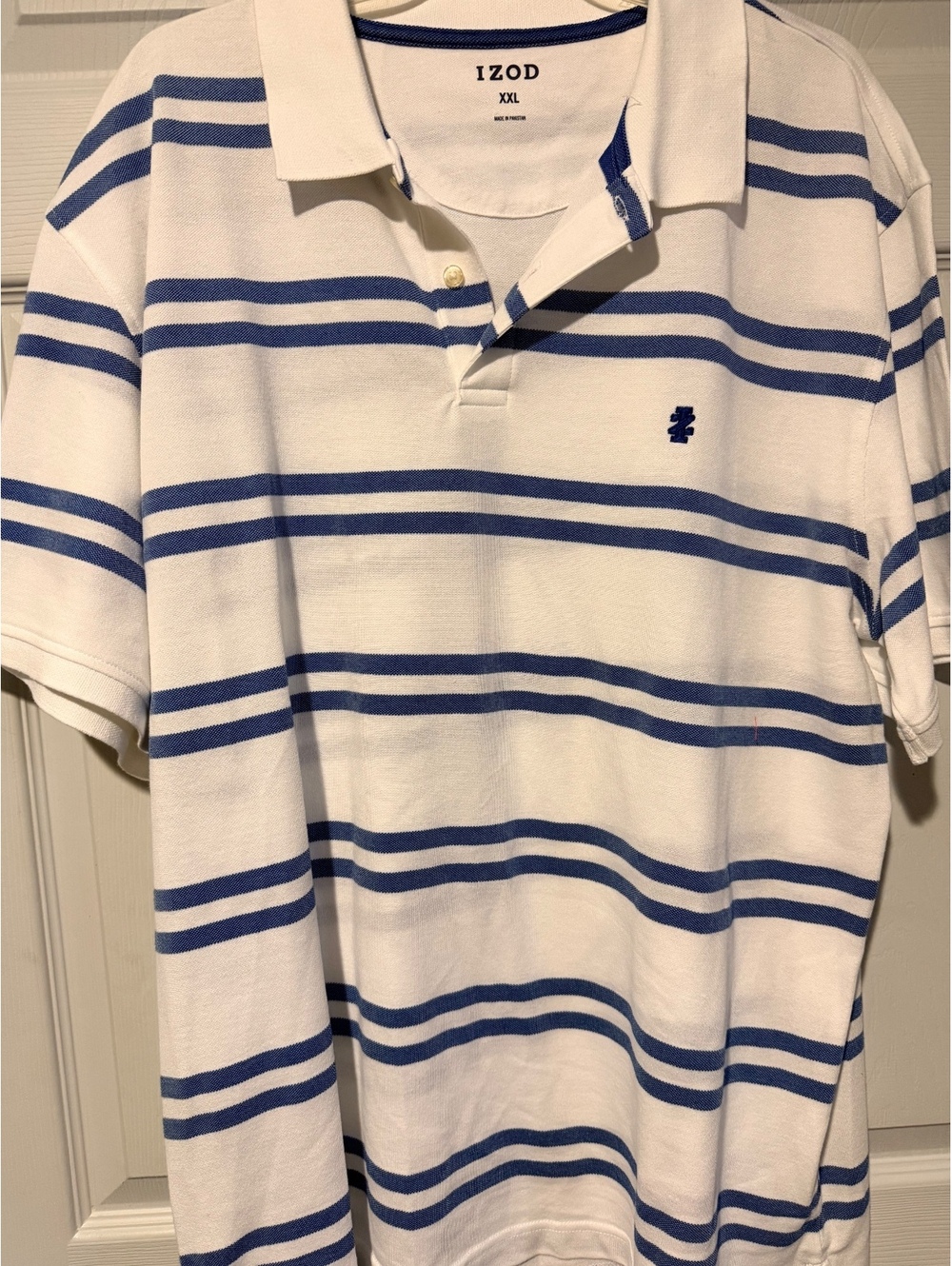 Izod white and blue striped polo shirt